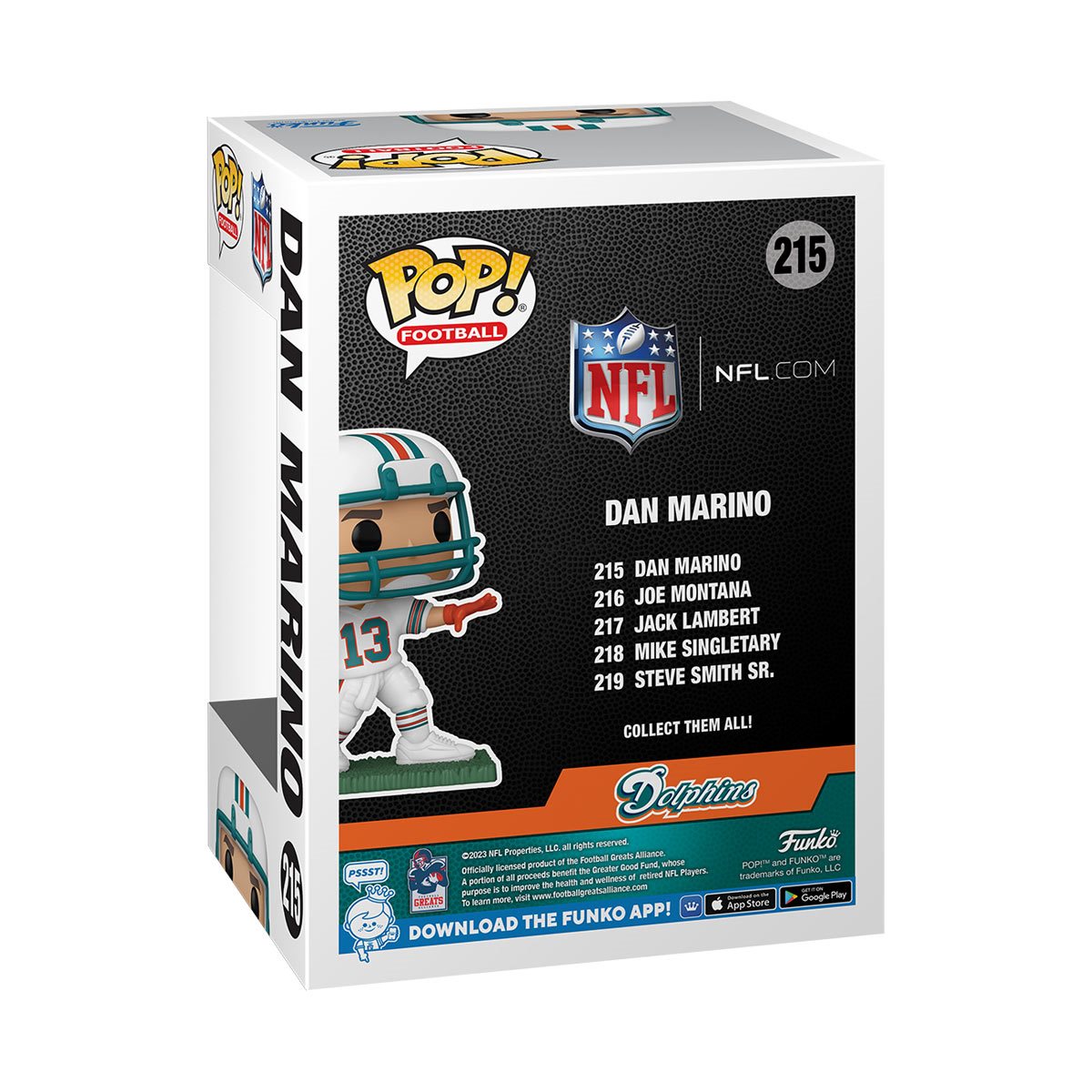 Funko Pop! NFL: Legends Dan Marino (Dolphins) Vinyl Figure #215 with protector box