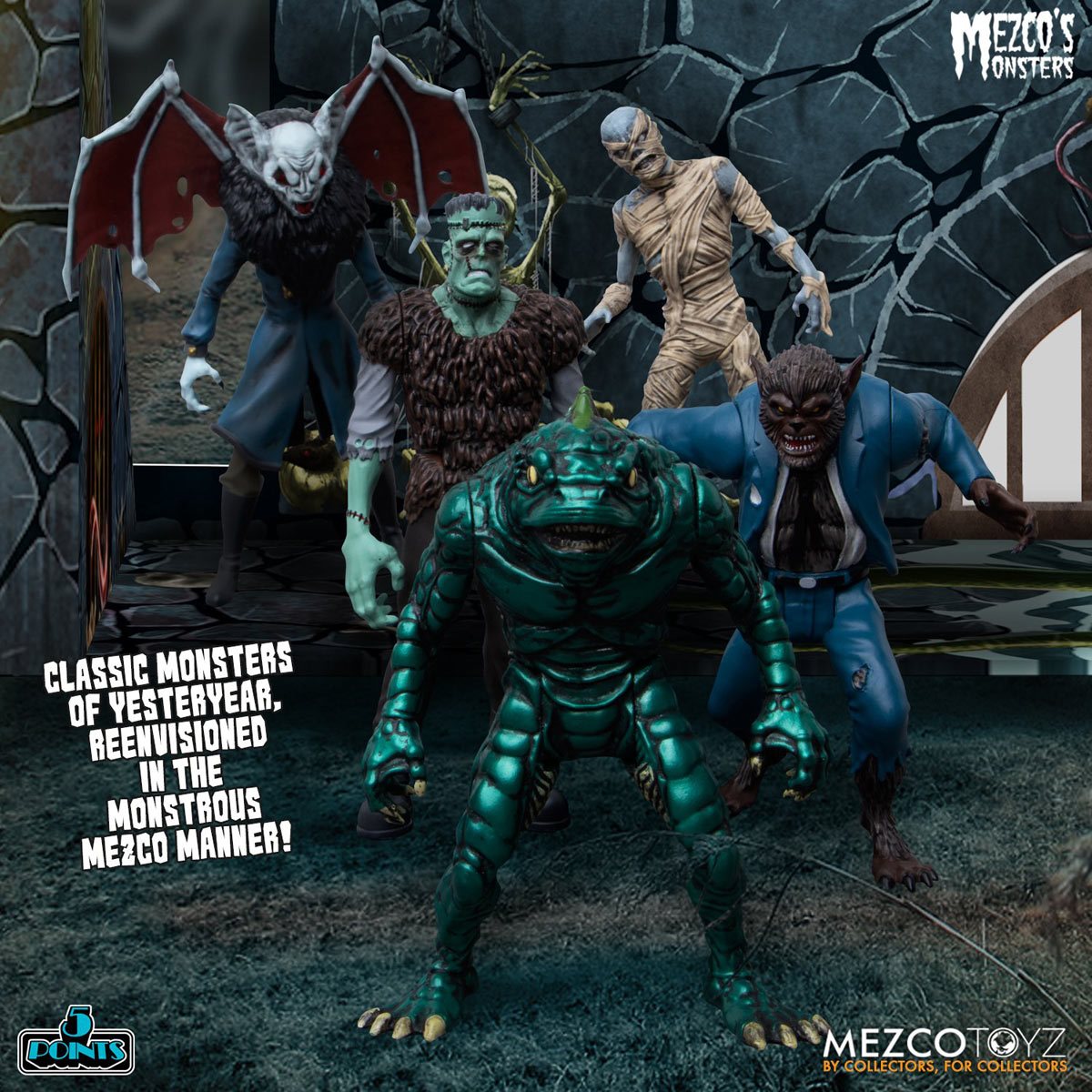 Mezco's Monsters Tower of Fear 5 Points Action Figures Deluxe Set